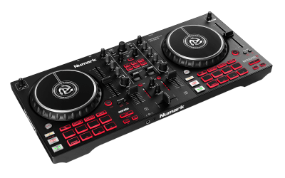 Controlador DJ Numark Mixtrack Pro FX con jog wheels de 6 pulgadas y paletas de efectos en AVI Play.