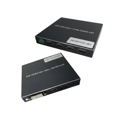 Procesador Video Wall de 2x2 4K multifuncional con control remoto y adaptador de 12V en AVI Play.