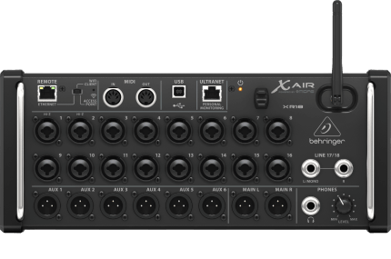 Mezclador digital Behringer XR18 tipo rack con 16 entradas Midas y antena WiFi en AVI Play.